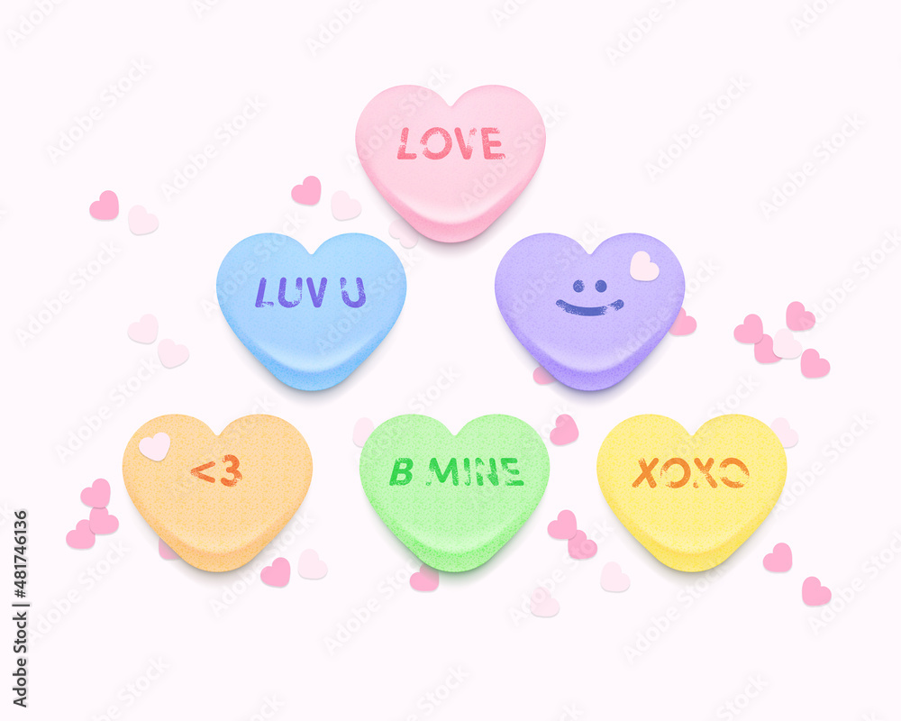 Cute 3D Heart Candies Valentines Day Illustration