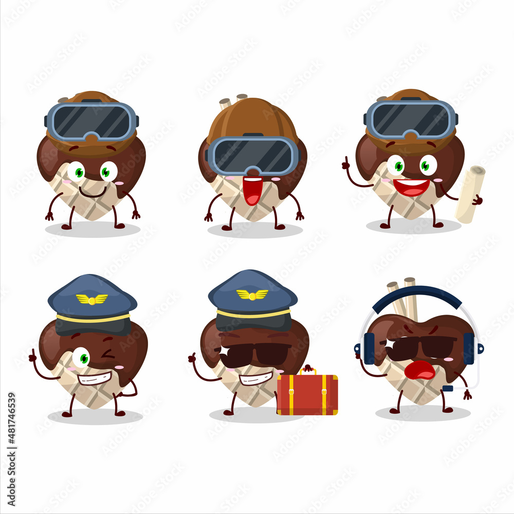 Pilot cartoon mascot white chocolate love with glasses