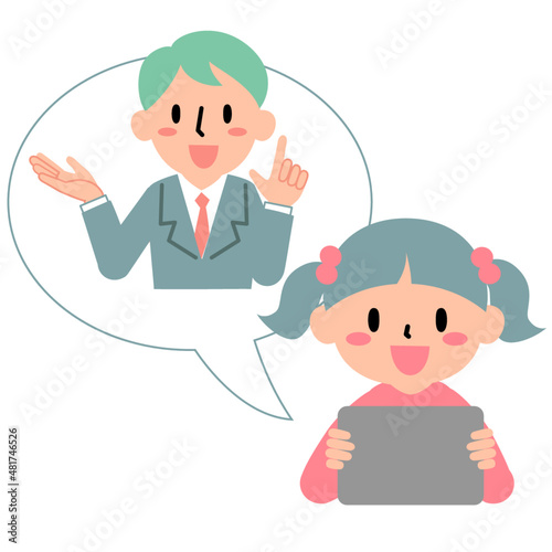 タブレットを使ってリモート授業を受ける子ども