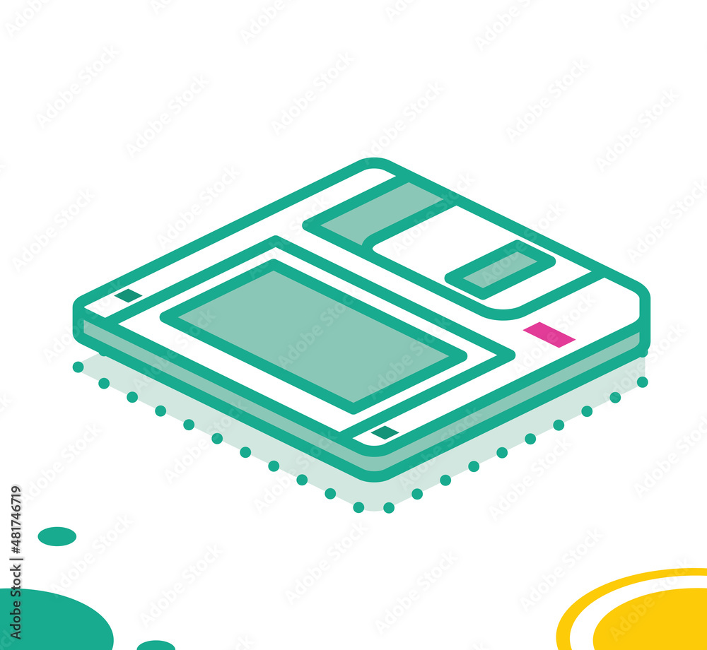 Isometric Floppy Disk. Diskette on White Background. Retro Electronic Storage Device. Isometric Floppy Disk. Diskette on White Background. Retro Electronic Storage Device.
