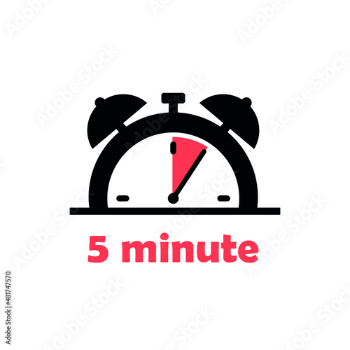 5 minute cooking time concept. Timer, hurry up. Vector illustration preparing symbol, isolated