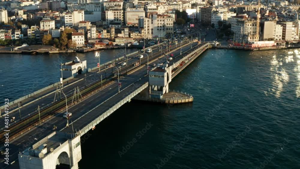 Galata Bridge On The Golden Horn With Karakoy Quarter In Beyoglu, Istanbul, Turkey. - aerial Galata Bridge On The Golden Horn With Karakoy Quarter In Beyoglu, Istanbul, Turkey. - aerial
