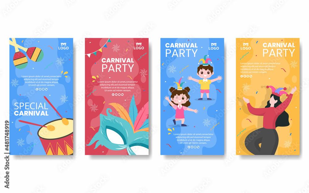 Happy Carnival Celebration Stories Template Flat Illustration Editable of Square Background Suitable for Social Media or Greeting Card