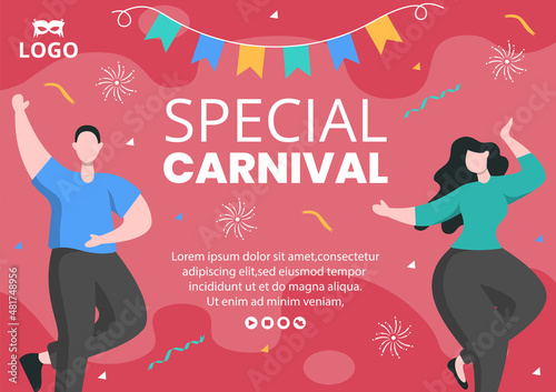 Happy Carnival Celebration Brochure Template Flat Illustration Editable of Square Background Suitable for Social Media or Greeting Card