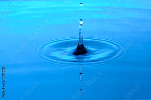 Splash water after drop falls.Blue abstract background with drop in water.