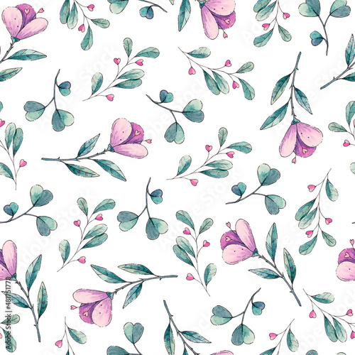 Watercolor floral pattern. Composition of leaves on a white background.