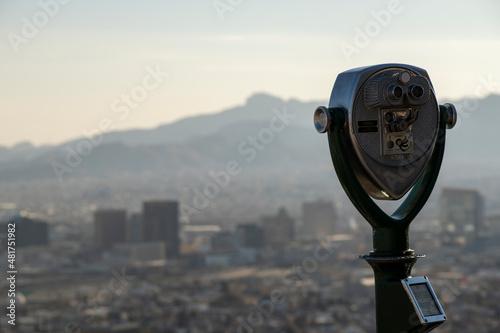 Observatory Telescope and Downtown El Paso City in Background out of focus