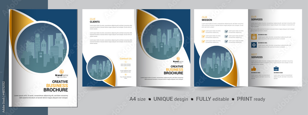 Creative corporate business bifold brochure template, bifold layout, a4  size brochure design. Stock-Vektorgrafik | Adobe Stock