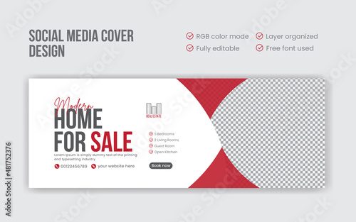 Modern elegant home for sale social media cover or promotional web banner design template