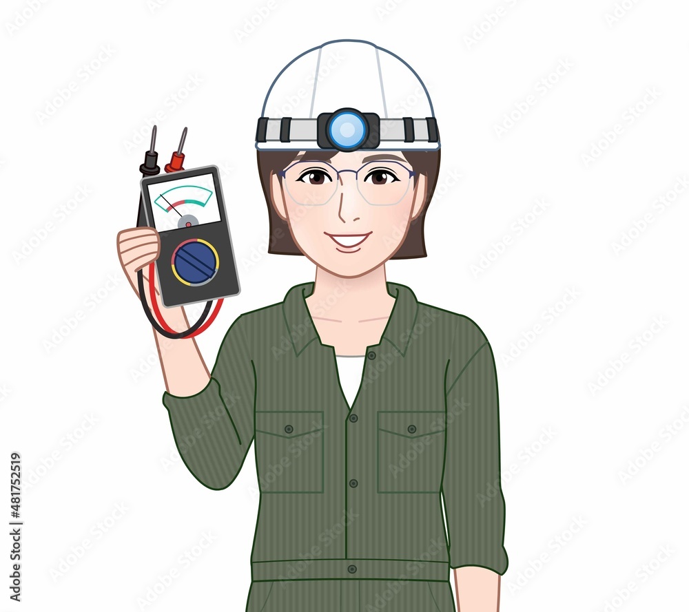 緑のつなぎを着た女性のイラスト