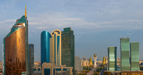 Evening view of the central part of the Kazakh capital Astana