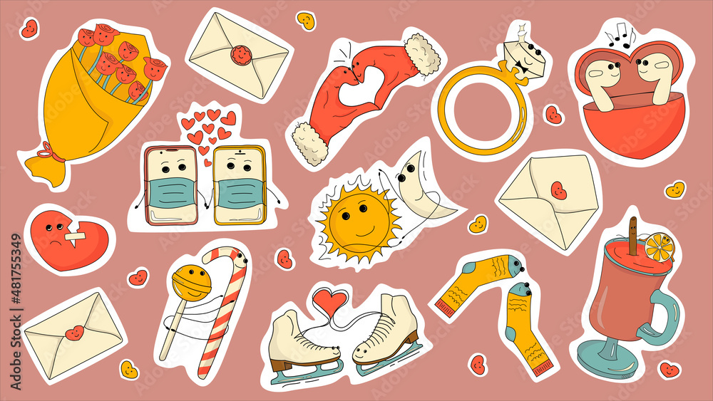 Set of isolated stickers for Valentine's Day. EPS 10. Set of isolated stickers for Valentine's Day. EPS 10.