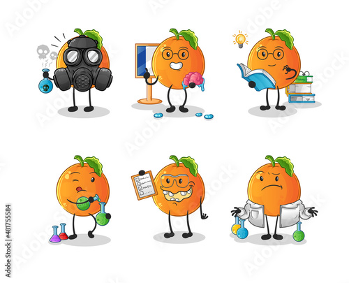 Orange scientist group character. cartoon mascot vector