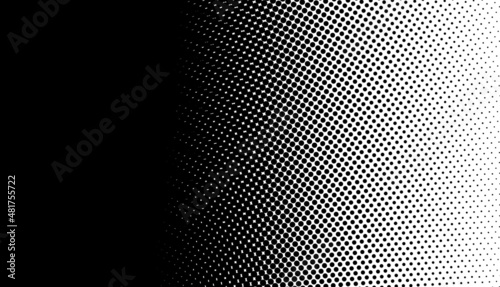 The halftone texture is black and white. Monochrome abstract, chaotic texture. Waves of dots on a white background, abstract halftone