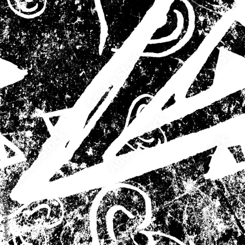 Black and white grunge. Abstract chalk strokes on a blackboard. Vector monochrome graphics. Pattern of dust, chips, destruction, dirt. Chaotic horror background