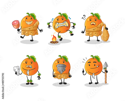 Orange primitive man group character. mascot vector