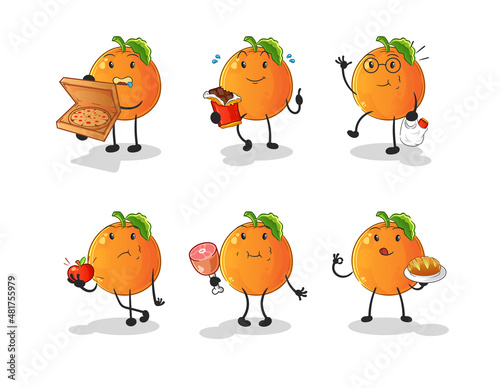 Orange food set character. cartoon mascot vector