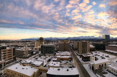 View of Anchorage Alaska in the Winter during a beautiful sunrise