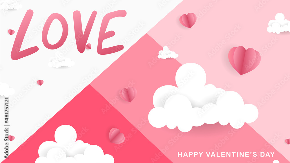 Love in white paper frame with heart in Valentine's Day on pink background , Flat Modern design , illustration Vector EPS 10
