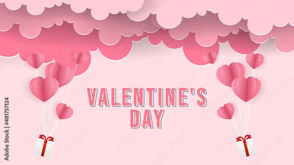 Cloud with heart in Valentine's Day frame on pink background , Flat Modern design , illustration Vector EPS 10