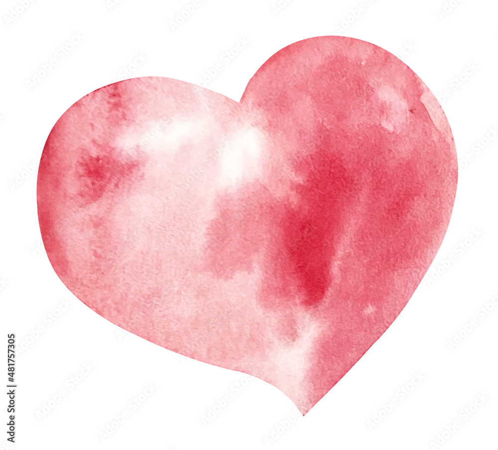 Watercolor set of pink, purple and red hearts for St Valentines Day isolated on white background.