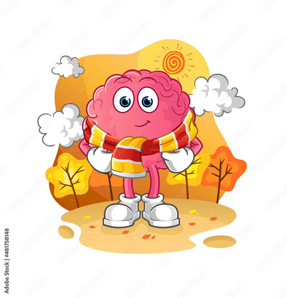 Naklejka premium brain in the autumn. cartoon mascot vector