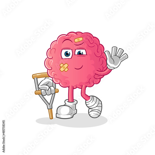 brain sick with limping stick. cartoon mascot vector