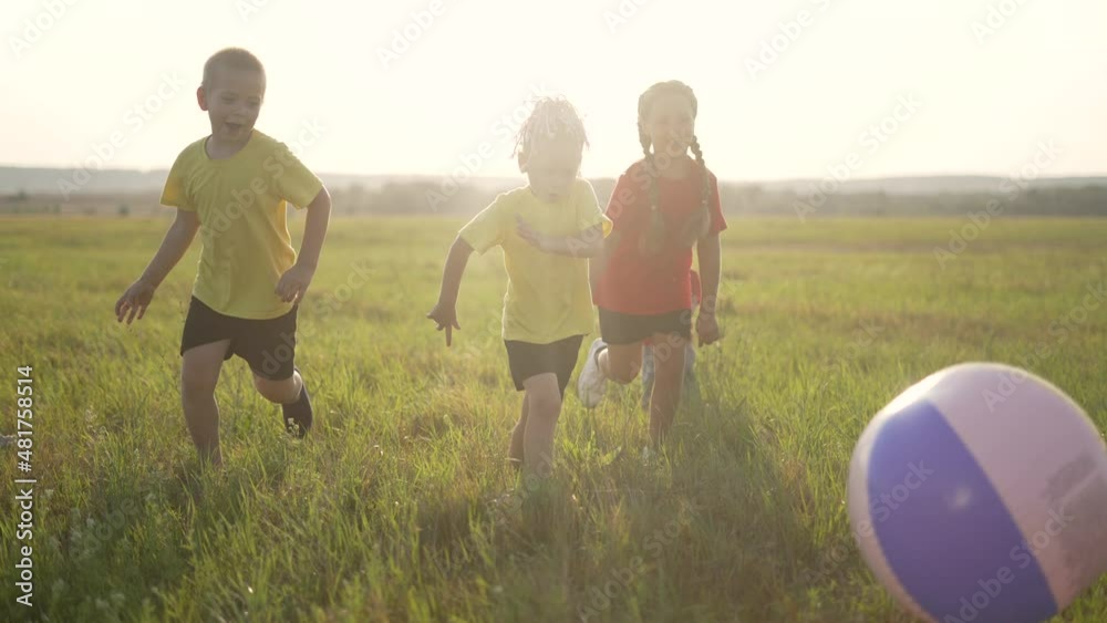 Happy children in summer in park. Preschool kids with soccer ball in summer.Boy and girls run on green grass with ball. Happy family concept in park.Children picnic on green grass.Games in green field Happy children in summer in park. Preschool kids with soccer ball in summer.Boy and girls run on green grass with ball. Happy family concept in park.Children picnic on green grass.Games in green field