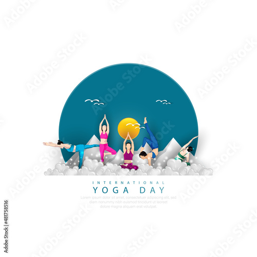 21 June- international yoga day, woman in yoga body posture. Vector