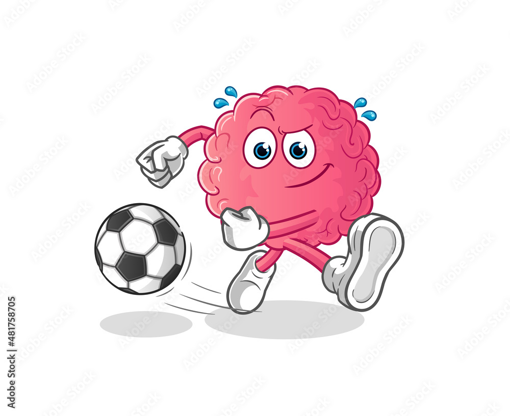 Obraz premium brain kicking the ball cartoon. cartoon mascot vector