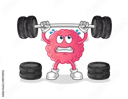 brain lifting the barbell character. cartoon mascot vector