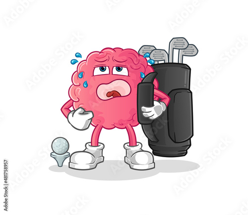 brain with golf equipment. cartoon mascot vector
