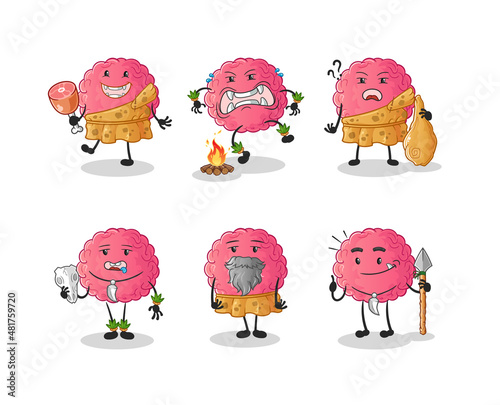 brain primitive man group character. mascot vector