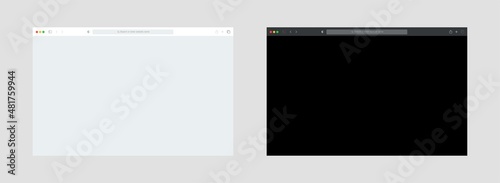 Empty browser template window on white background. Light and dark mode UI design vector.