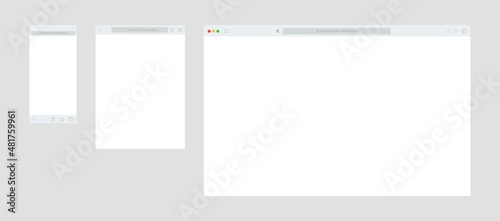 Web browser window template on white background. Website interface for different devices.