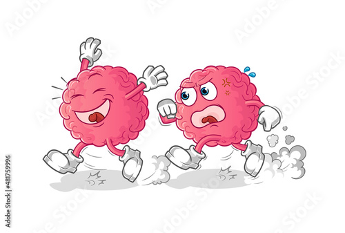brain play chase cartoon. cartoon mascot vector