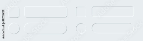 Neumorphism style elements vector set. Neumorphic square and round buttons.