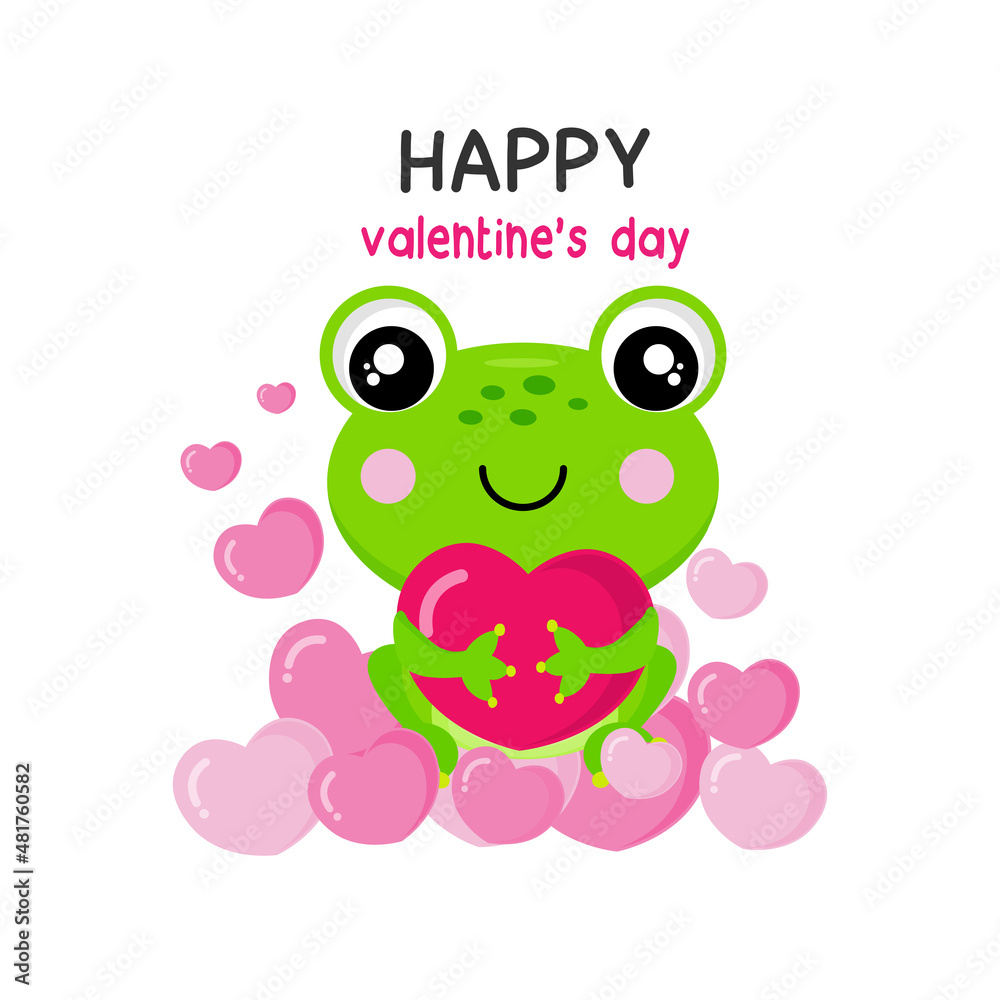 Valentines day greeting card.Cute frog holding pink hearts. Valentines day greeting card.Cute frog holding pink hearts.