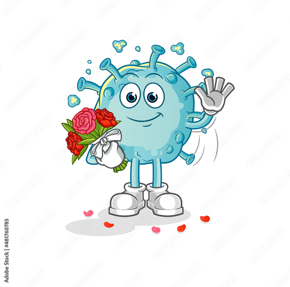 Obraz premium corona virus with bouquet mascot. cartoon vector