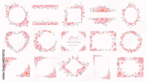 Collection set Beautiful Rose Flower and botanical leaf digital painted illustration for love wedding valentines day or arrangement invitation design greeting card