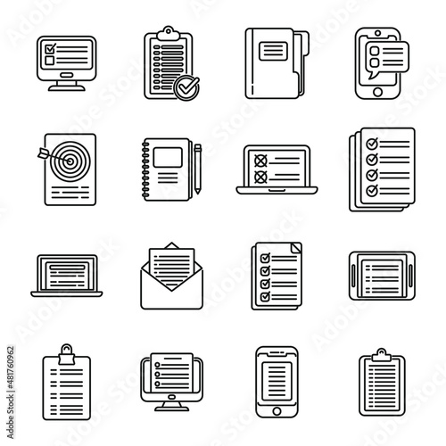 Assignment icons set outline vector. Fast exam