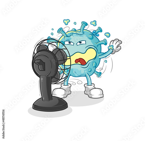 corona virus in front of the fan character. cartoon mascot vector