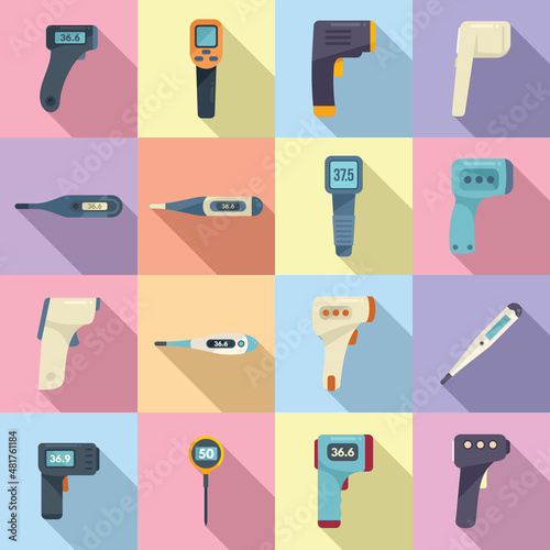 Digital thermometer icons set flat vector. Digital medical