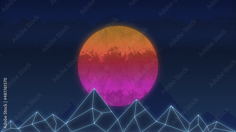 80s retro futuristic sci-fi seamless loop. Retrowave VJ videogame ...