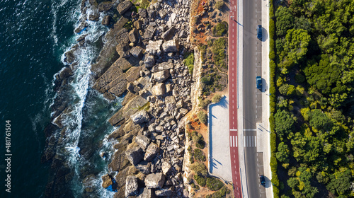 Aerial drone picture of coastline road