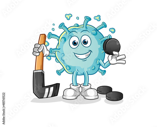 corona virus playing hockey vector. cartoon character