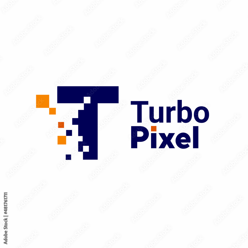 Minimalist Point Letter T Logo. T letter pixel mark digital 8 bit