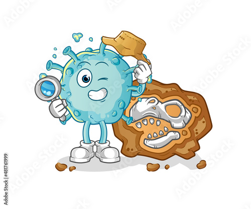 corona virus archaeologists with fossils mascot. cartoon vector