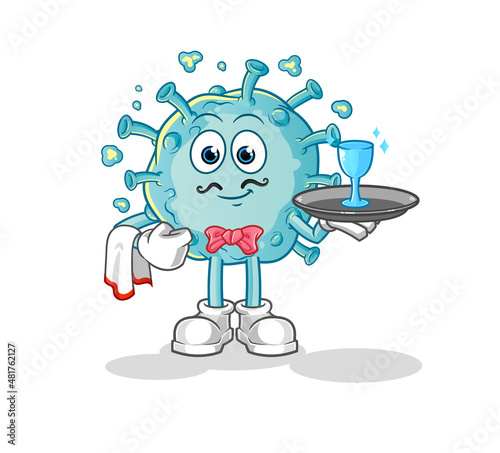 corona virus waiter cartoon. cartoon mascot vector
