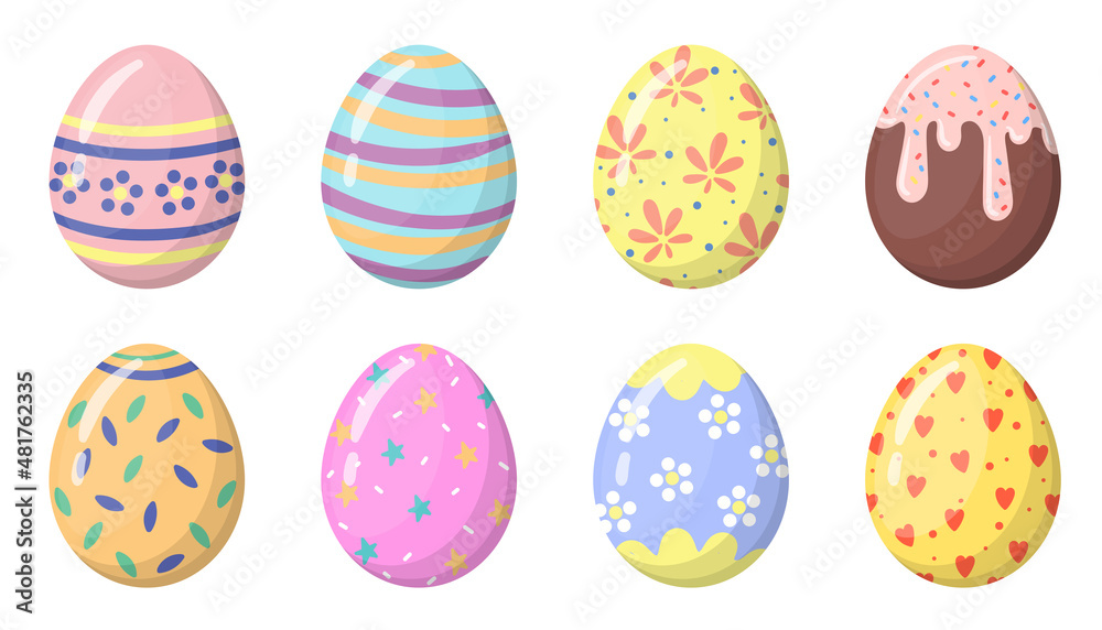 pastel Easter eggs set illustration in cartoon style